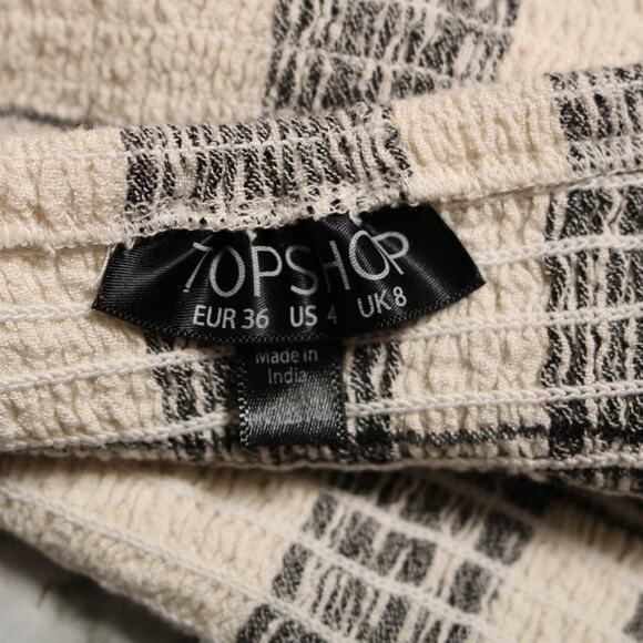 Topshop Beige Black Plaid Seersucker Sleeveless Romper Square Neck Size 4 - Picture 6 of 8